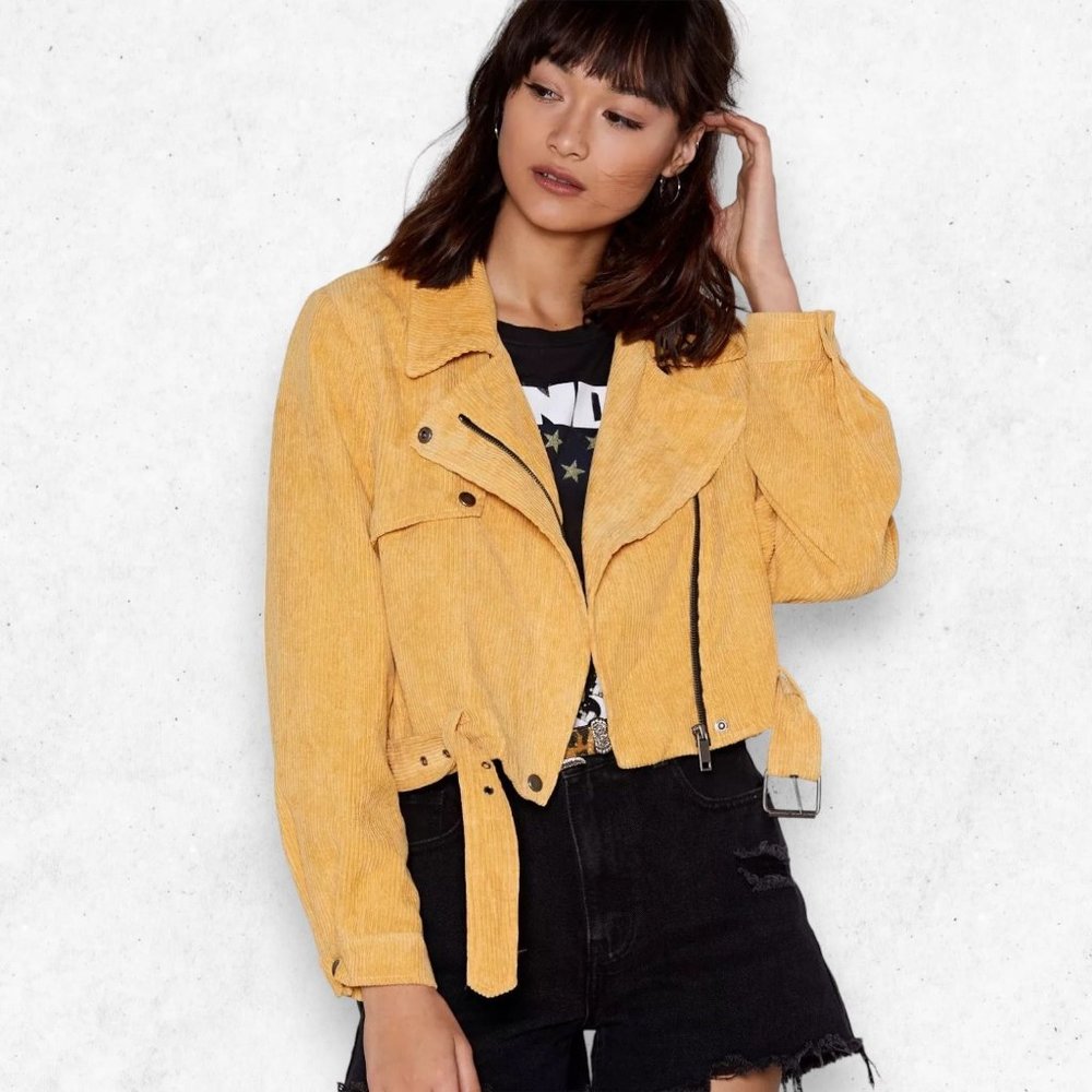 K. Zell Women's Crop Blazer Size‎ S Mustard Yellow NEEDS FIX Jacket Corduroy